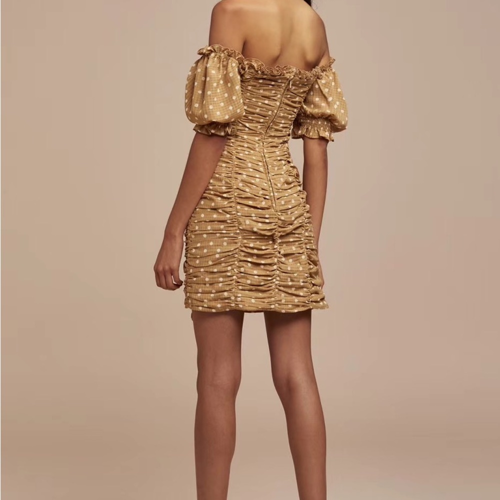 NWT Finders Keepers Elegant Tan Ruched Dress - Picture 7 of 9